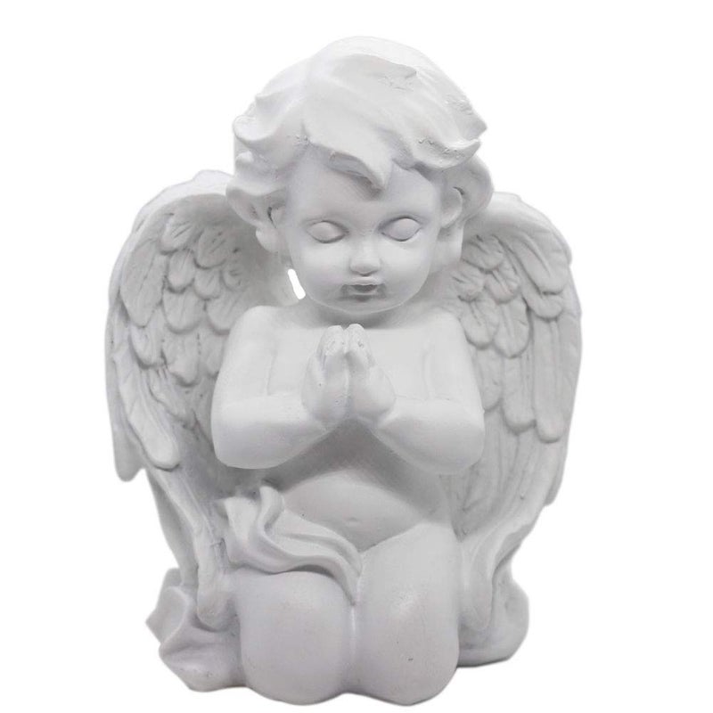 KiaoTime Kneeling Praying Cherub Angel Statue Figurine Indoor Outdoor Home Garden Guardian Decorative Church Baptism Wings Angel Statue Sculpture Memorial Statue, White, 6.25" x 5" - Image 3